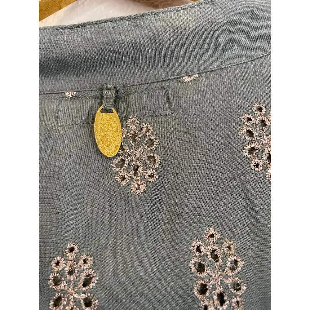 Ruby Yaya Boho Festival Style Green W/ Metallic Eyelet Long Sleeve Tunic XL - Picture 14 of 16